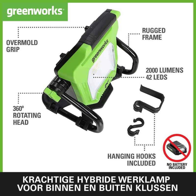 Greenworks Werklamp 24 volt, 2000 Lumen excl. accu en lader G24WL