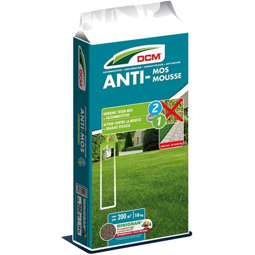 [1000023] DCM ANTI-MOS NPK 14-3-3 +3MgO +Fe + werking tegen mos Meststof 10kg - 200m²