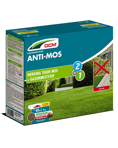 [1003106] DCM ANTI-MOS NPK 14-3-3 +3MgO +Fe + werking tegen mos Meststof 3kg - 60m²