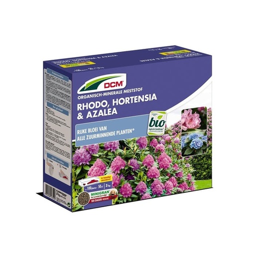 [1003768] DCM Rhodo, Hortensia & Azalea 5-3-6+ 2MgO meststof - Minigran - doos van 3kg