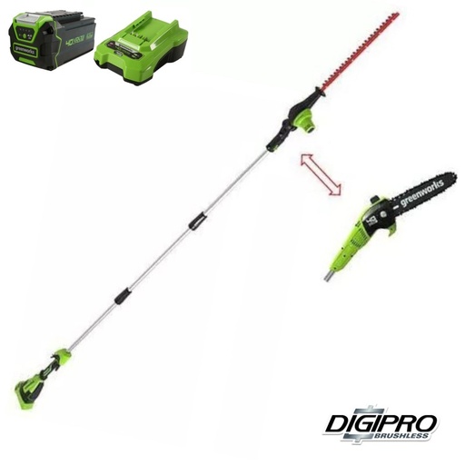 [GD40PSHK4] Greenworks GD40PSHK4 boomzaag 20cm en heggenschaar 51cm op steel 40 volt incl. 4.0Ah accu en lader